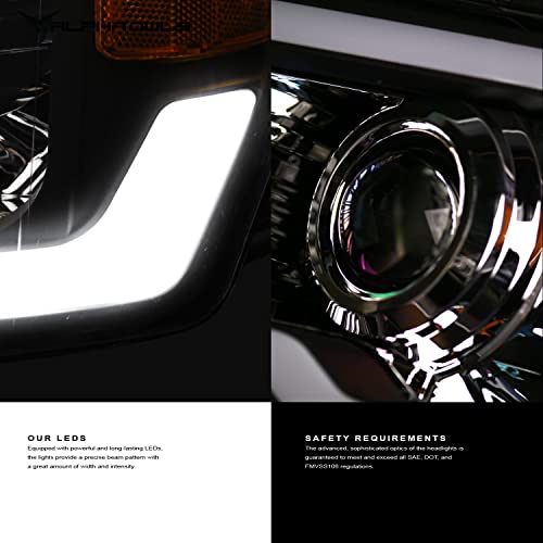 Black Amber Crystal Headlights with LED Light Bar W8786