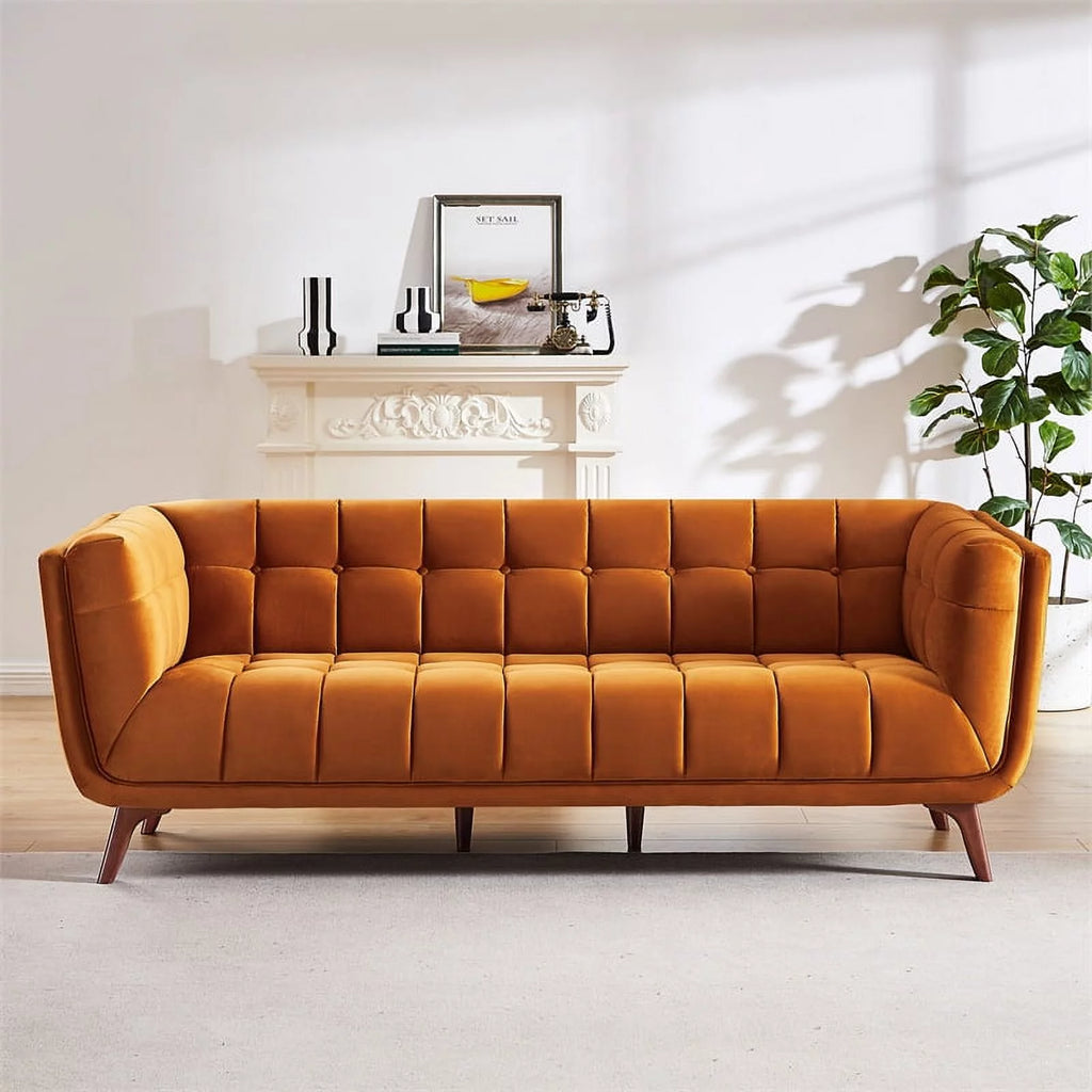 Orange Velvet Upholstered Sofa I793