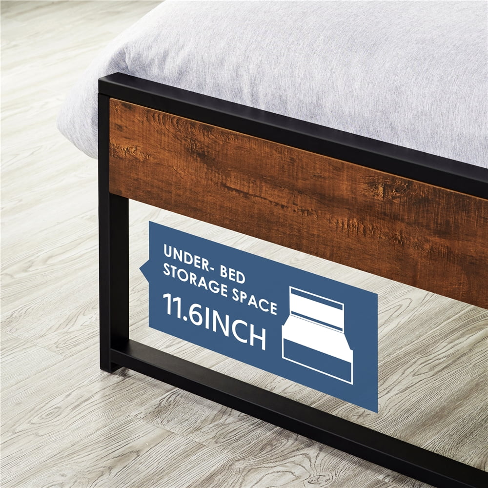 Twin Metal Bed Frame with Wood Headboard & Footboard R7920