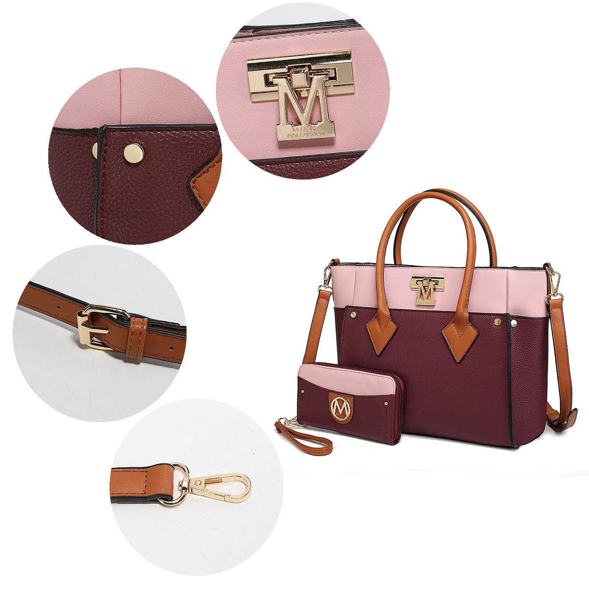 Burgundy Tote Bag & Wristlet Wallet E17360