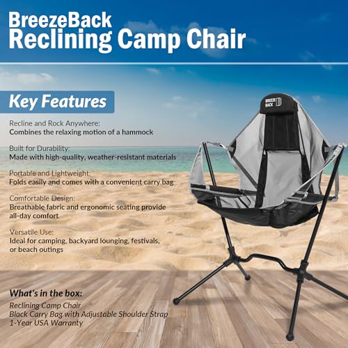 Lightweight Foldable Reclining Rocking Camping Chair with Cup Holder and Carry Bag P497