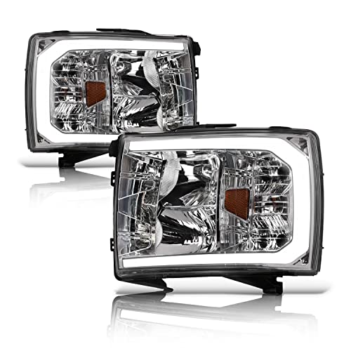 Black Amber Crystal Headlights with LED Light Bar W8786
