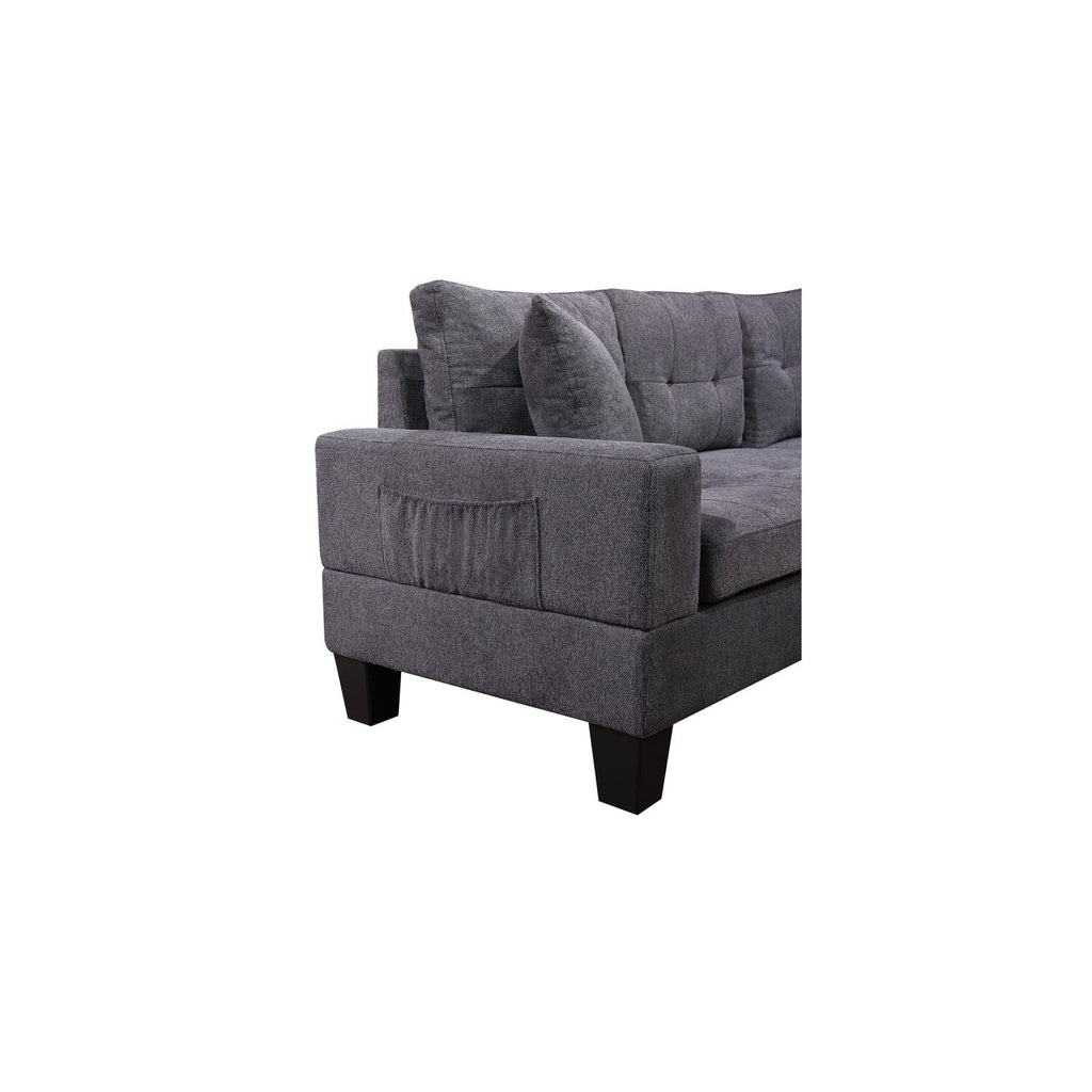 Dark Gray Woven Fabric Sectional with Charging Ports Cupholders R331