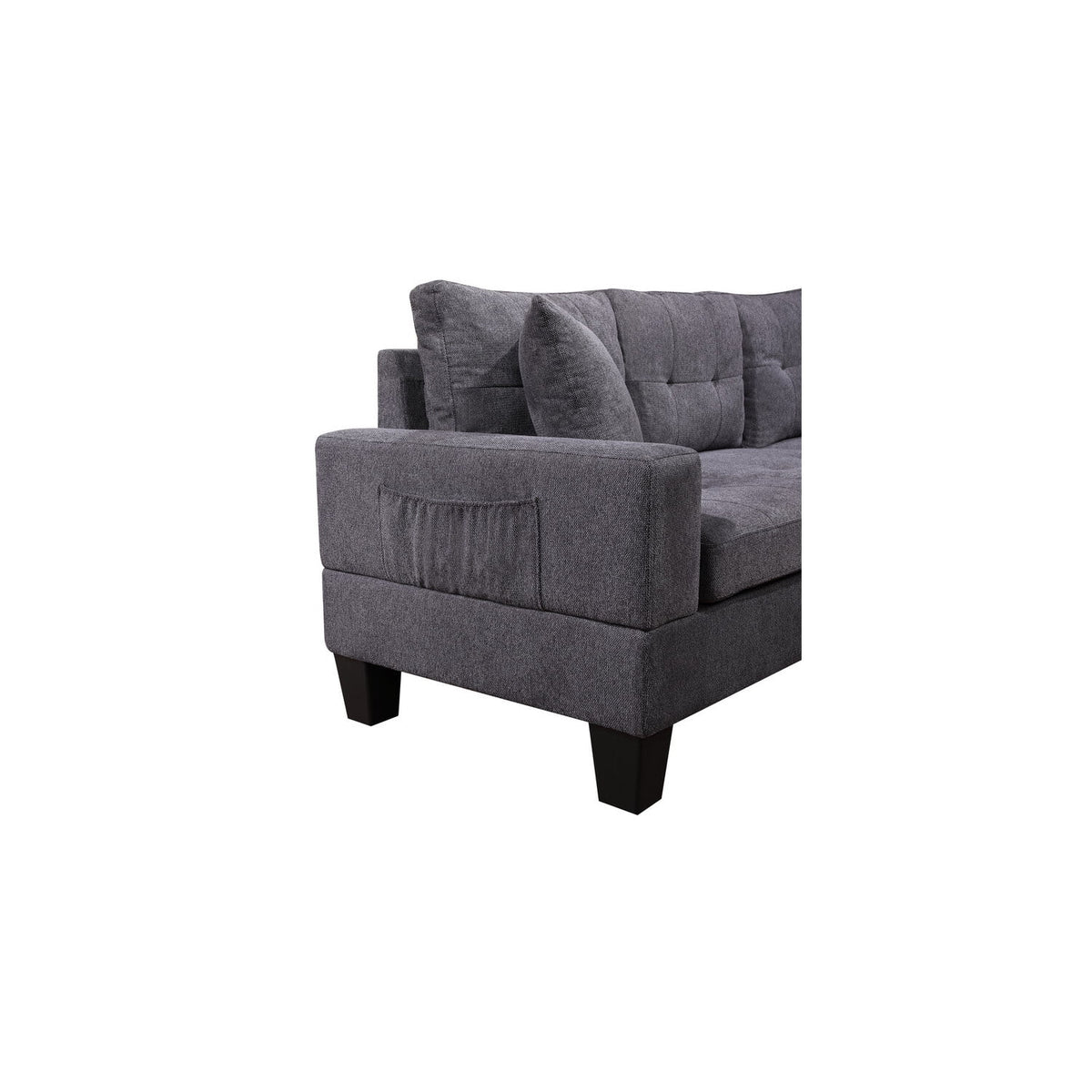 Dark Gray Woven Fabric Sectional with Charging Ports Cupholders R331