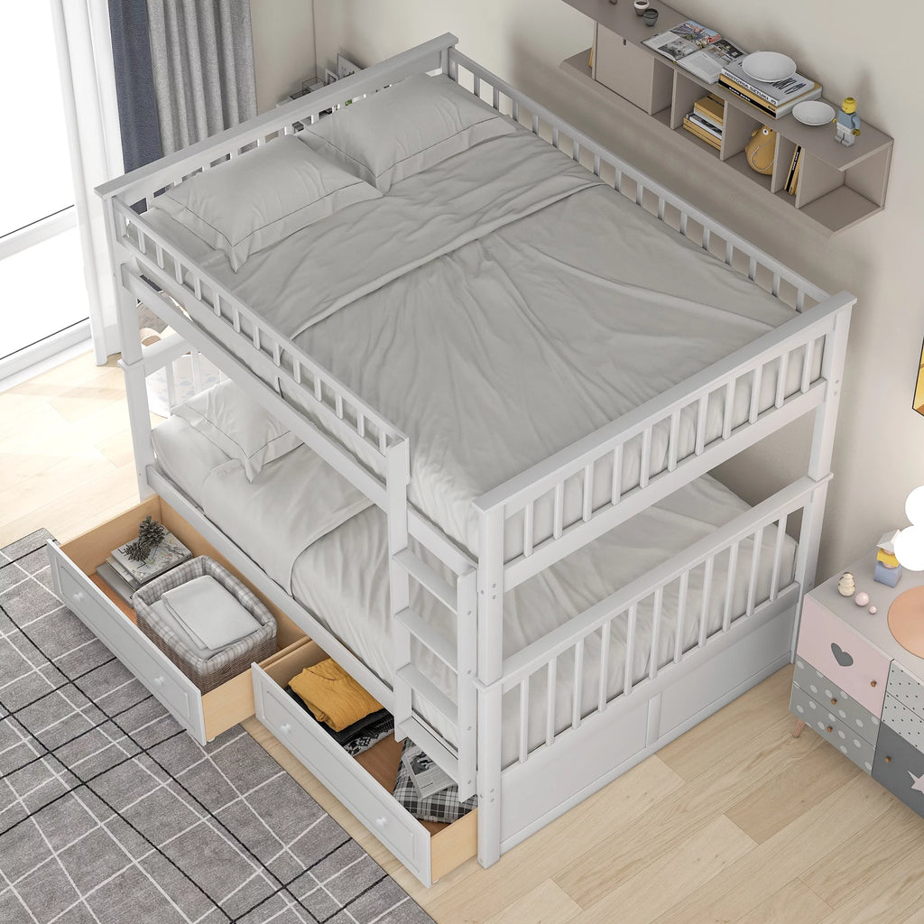 Pine Wood Full-Over-Full Bunk Bed with Storage I703522