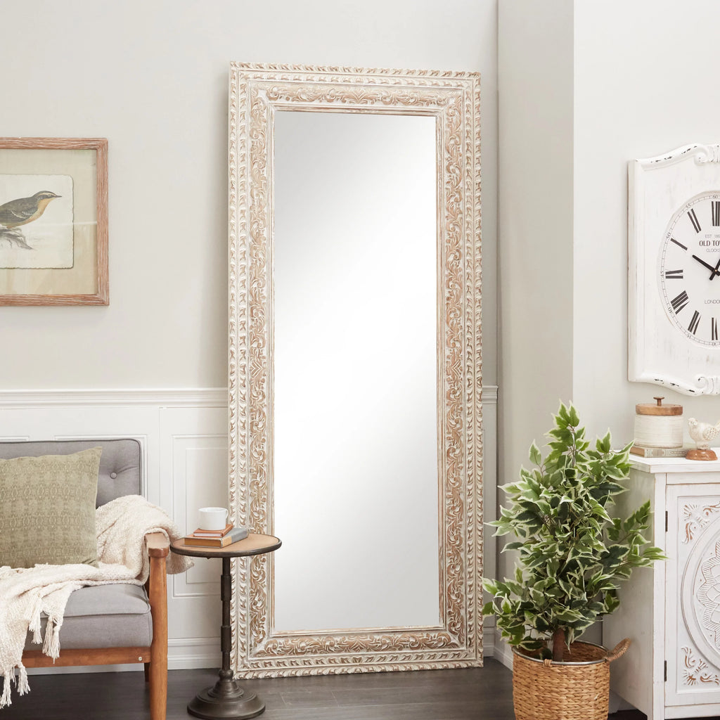White Carved Floral Wall Mirror B744256