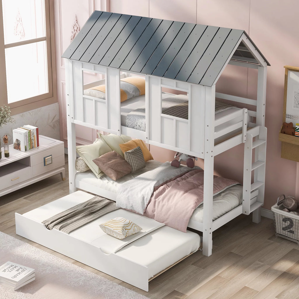White Bunk Bed with Trundle P520965