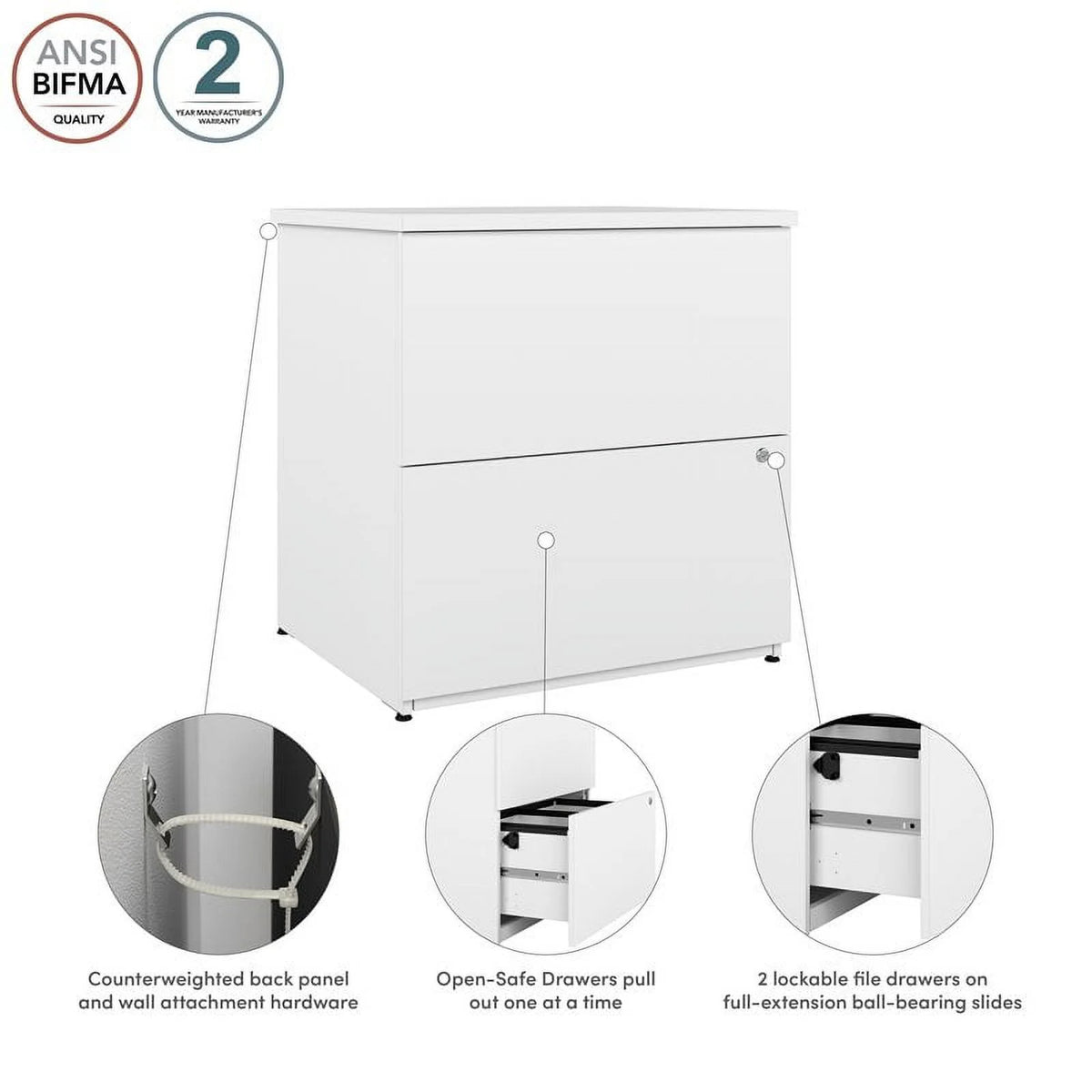 2-Drawer Engineered Wood Lateral File Cabinet in Pure White K85217