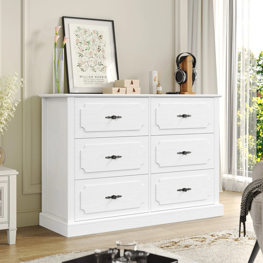 White 6 Drawer Wood Dresser C42670