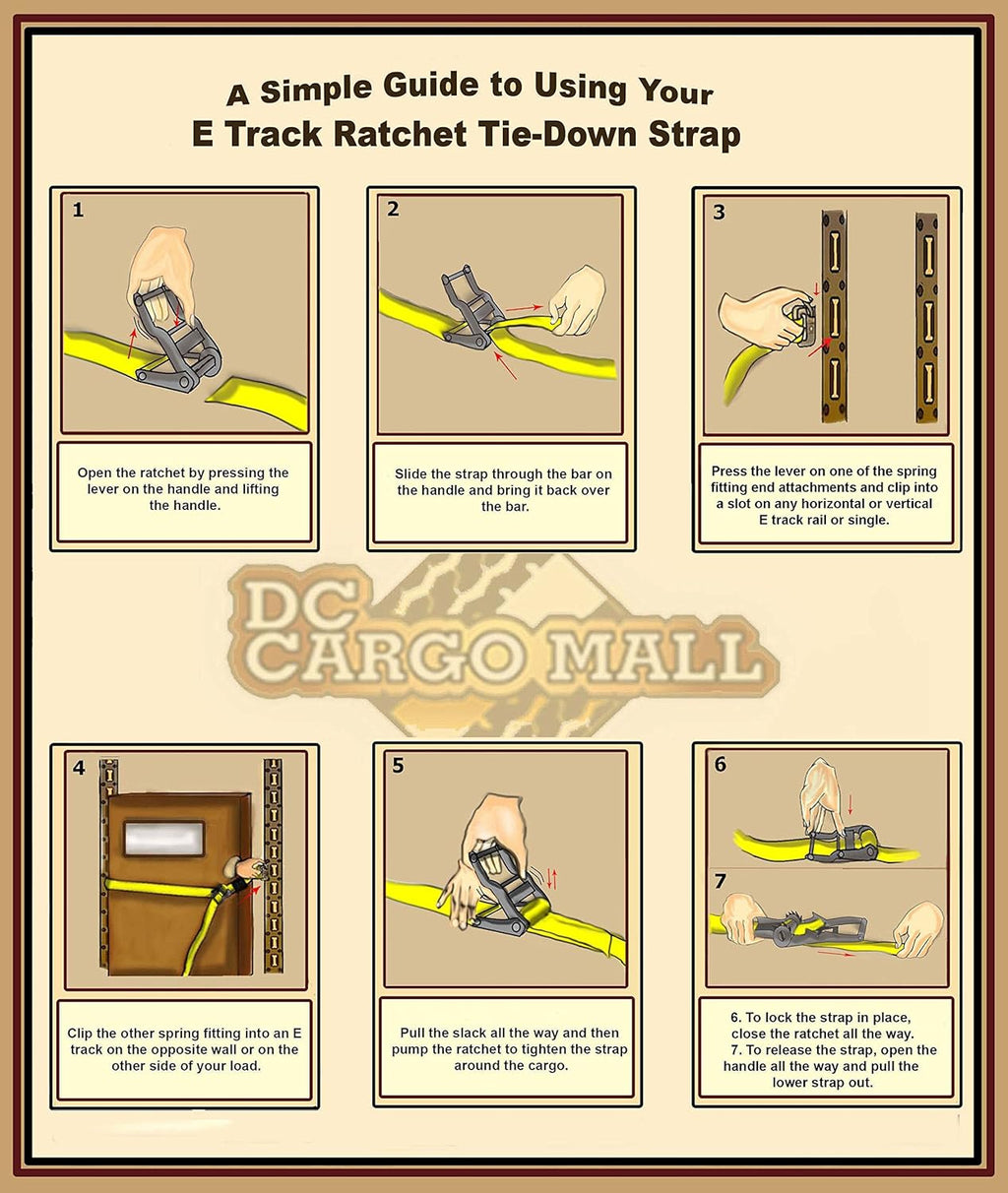 20 E-Track Ratcheting Straps, 2 x 12 Heavy Duty Yellow Polyester Tie-Down Straps C3453