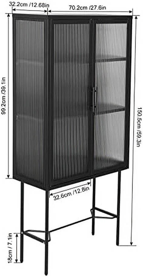 Tall Fluted Glass Door Cabinet with 2-Tier Adjustable Shelves Blue Z74910