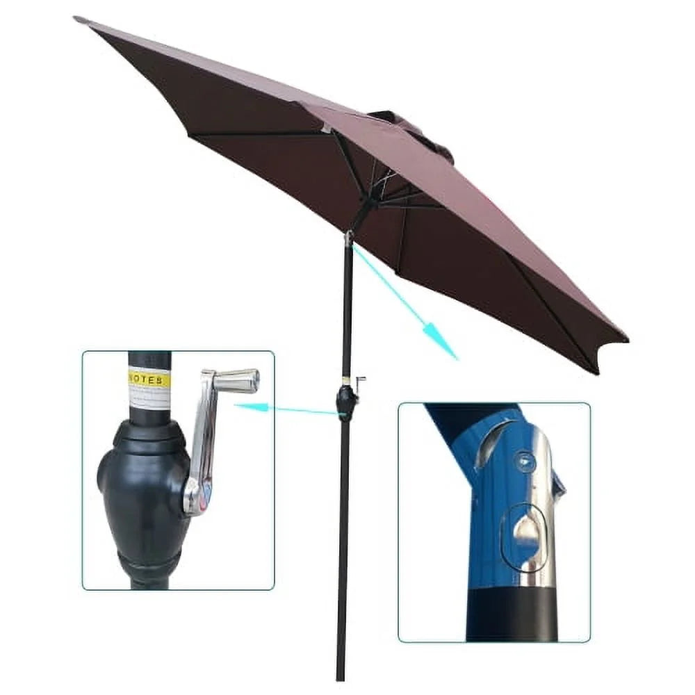 9FT Blue Striped Patio Umbrella with Push Button Tilt Y6482