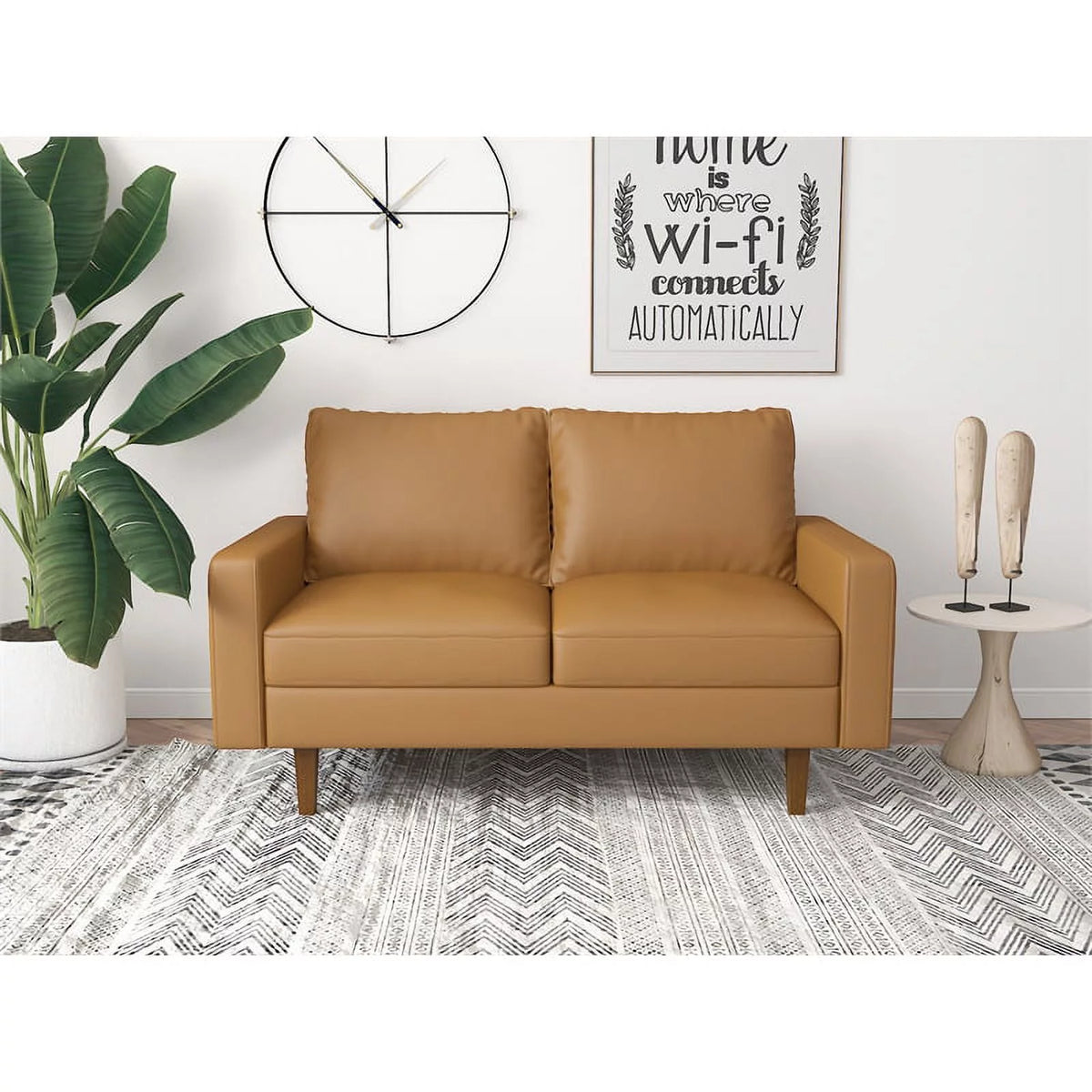 Brown Faux Leather Loveseat P1894