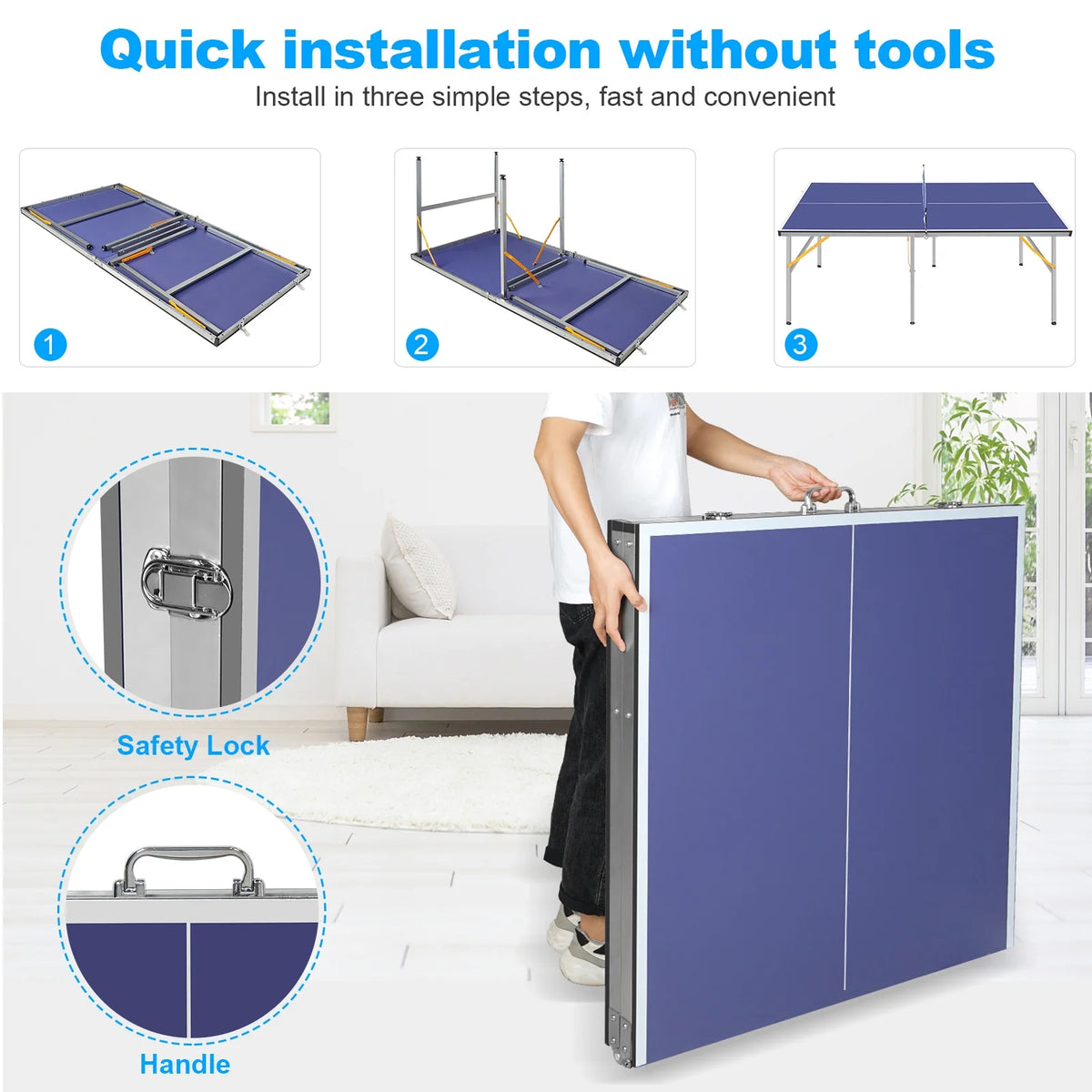 6Ft Table Tennis Table Set with 2 Paddles and 3 Balls R109443