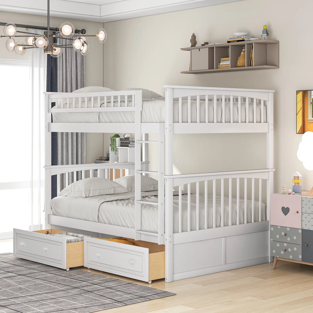 Pine Wood Full-Over-Full Bunk Bed with Storage I703522