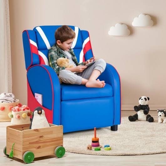 Blue Leather Recliner Chair with Side Pockets I244558