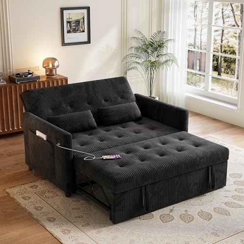 Beige Corduroy 2 Seater Convertible Sleeper Sofa W5943
