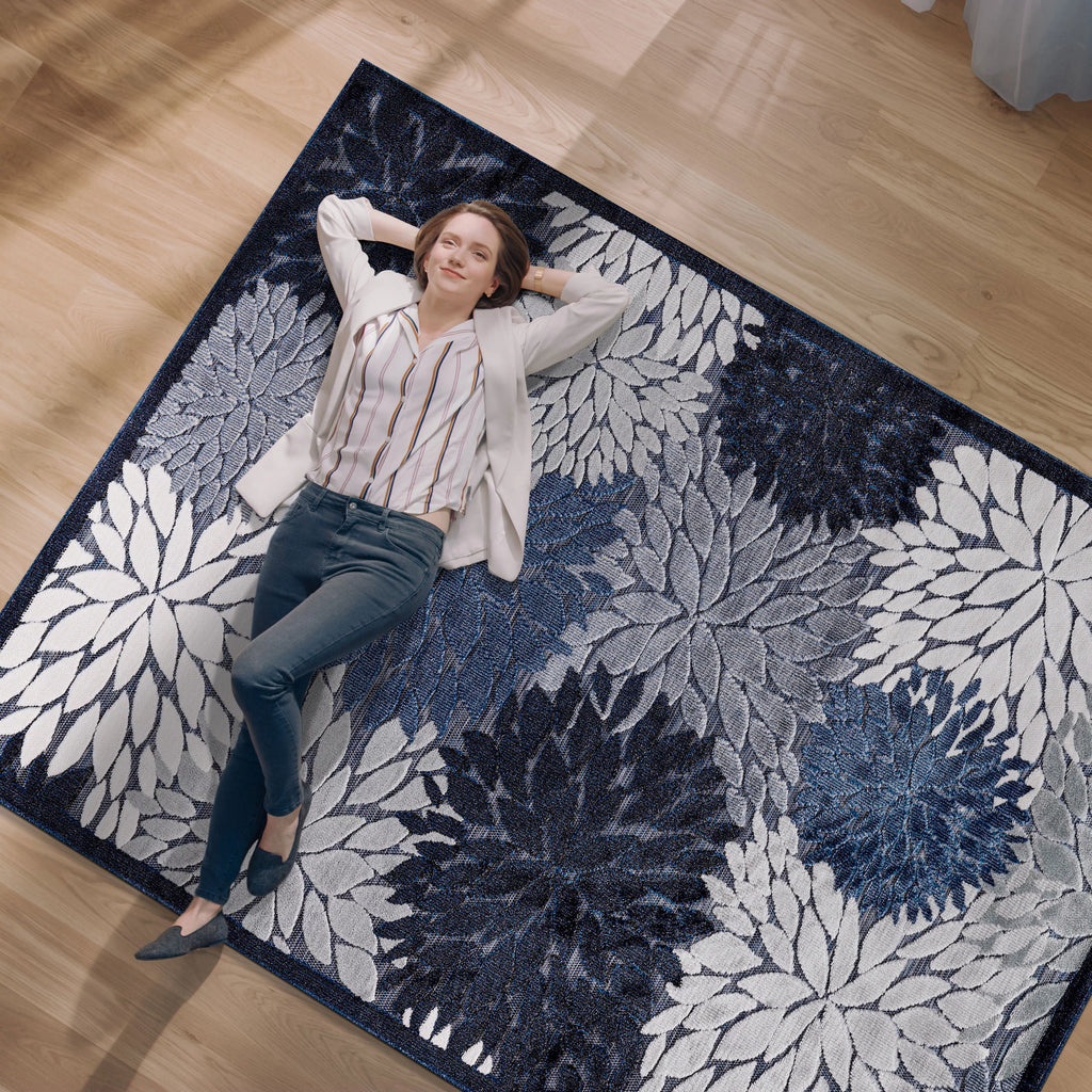 Navy Blue 8x10 Washable Indoor Outdoor Area Rug G7497