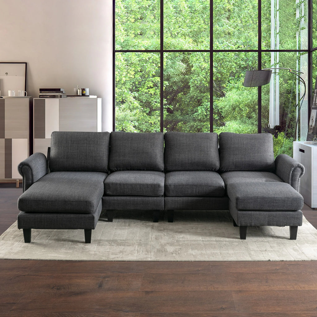 Charcoal Grey U-Shaped Sectional Couch with Chaise and Ottoman N13440