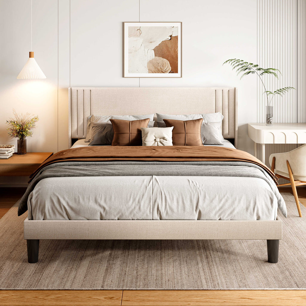 Queen Size Bed Frame with Wingback Headboard J60862