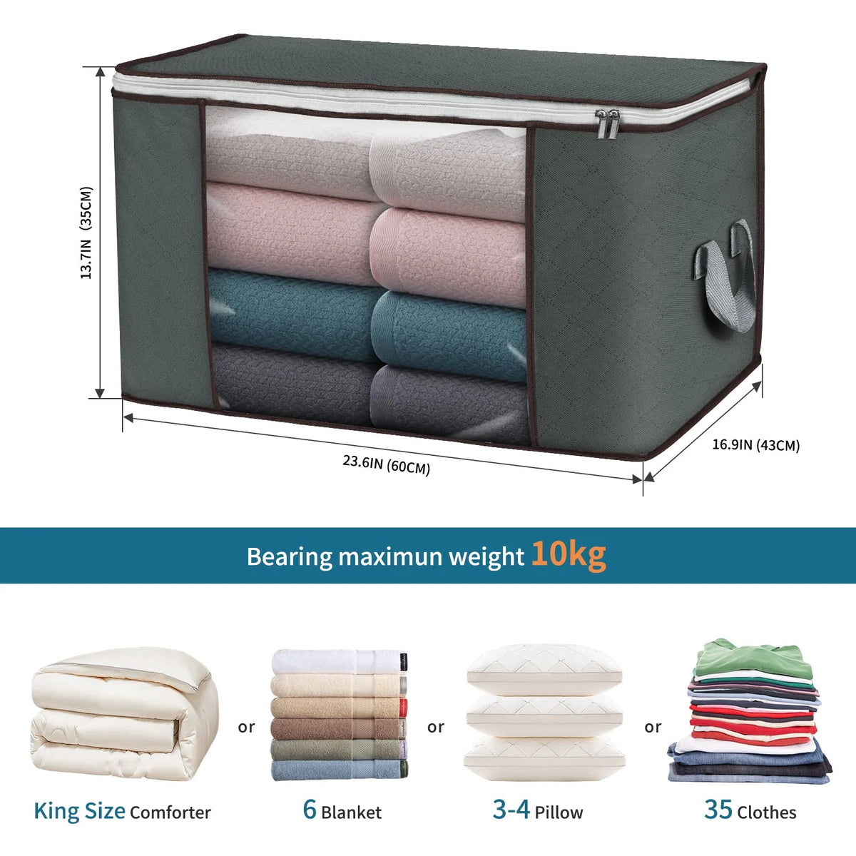 90L Foldable Clothes Storage Bags with Handles X7472
