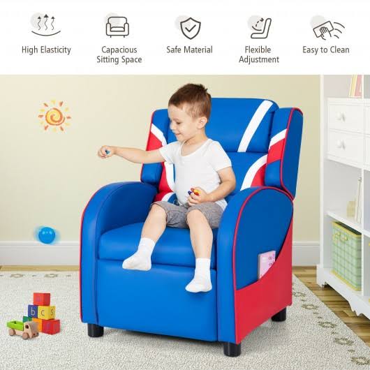 Blue Leather Recliner Chair with Side Pockets I244558