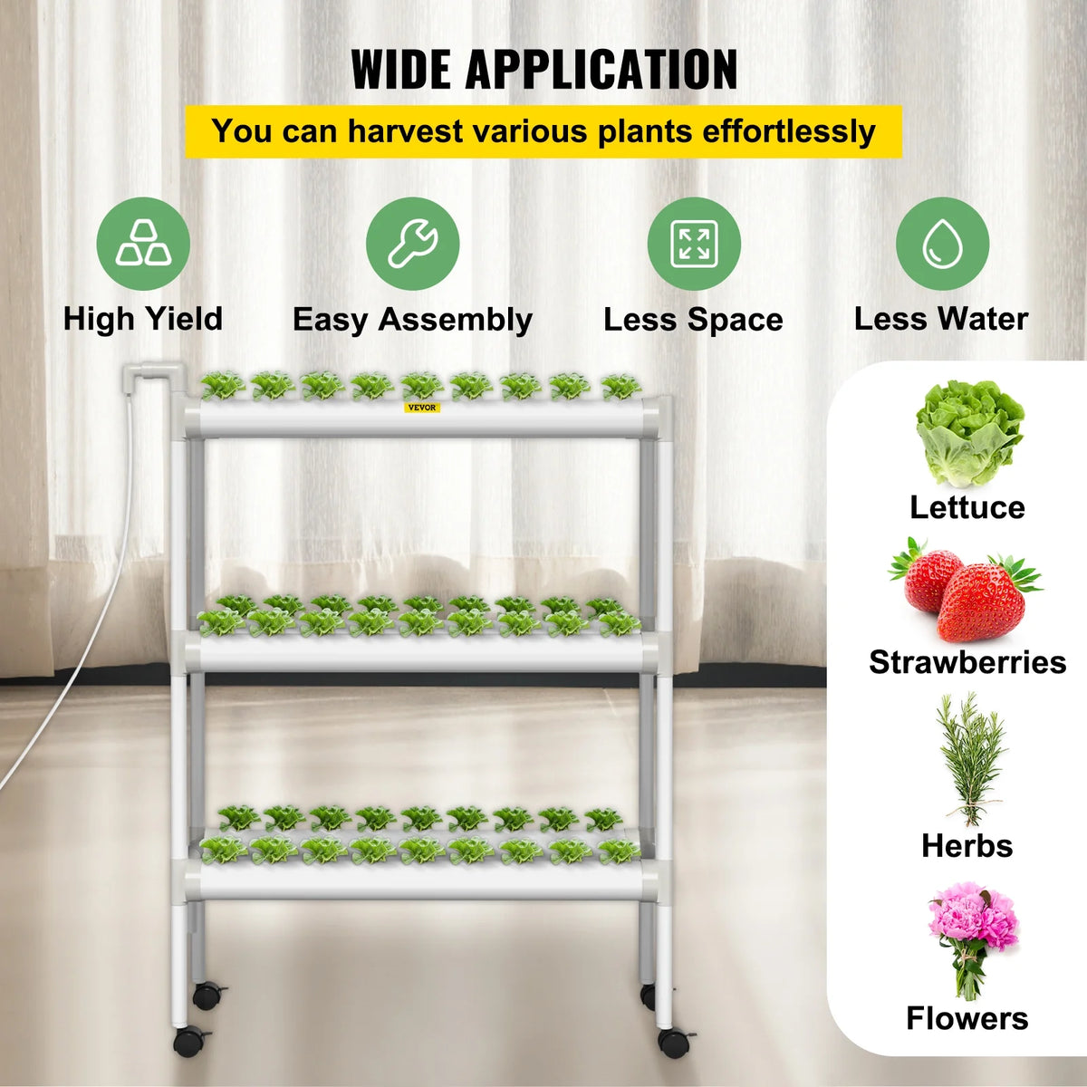 3 Layer 54 Plant Sites Hydroponic Grow Kit with Water Pump and Timer K901018