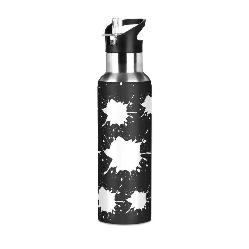 Black White 20 OZ Stainless Steel Vacuum Insulated Water Bottle with Straw Lid P93430