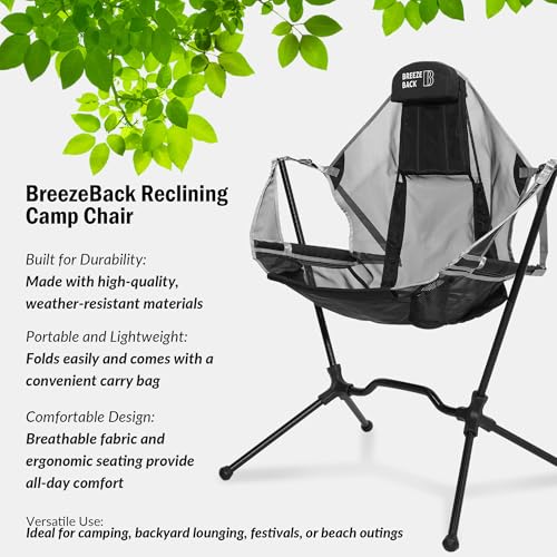 Lightweight Foldable Reclining Rocking Camping Chair with Cup Holder and Carry Bag P497