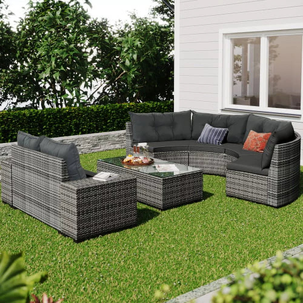 8 Pieces Outdoor Wicker Round Sofa Set with Coffee Table K136