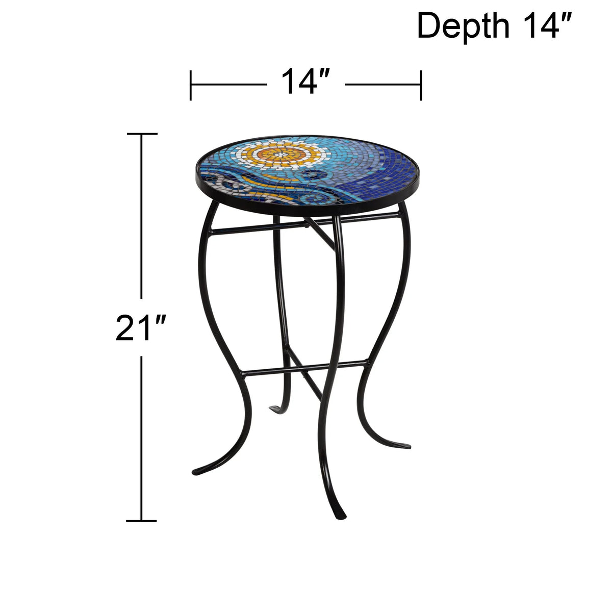 Black Round Outdoor Accent Side Table 14" Wide Mosaic Tabletop S902