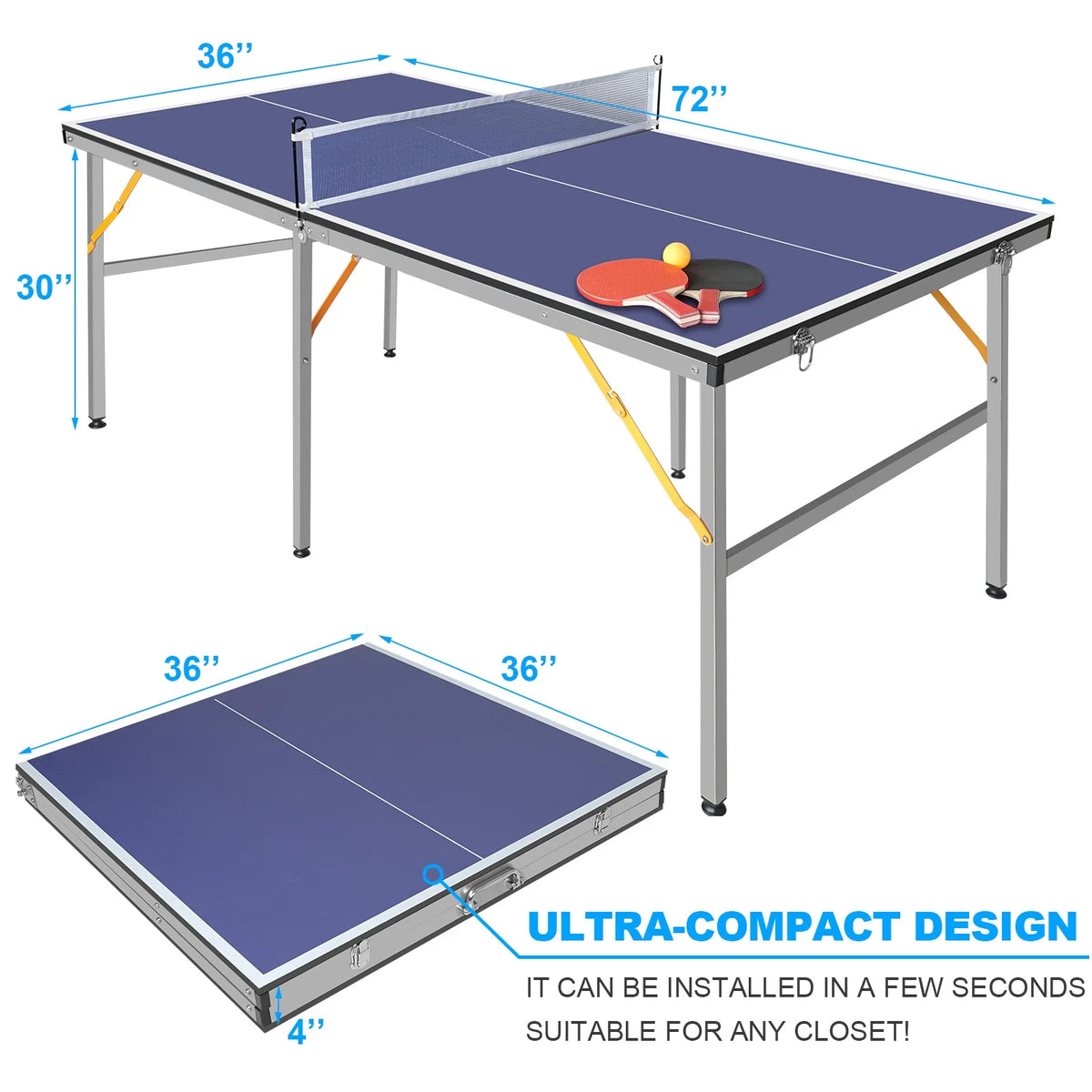 6Ft Table Tennis Table Set with 2 Paddles and 3 Balls R109443