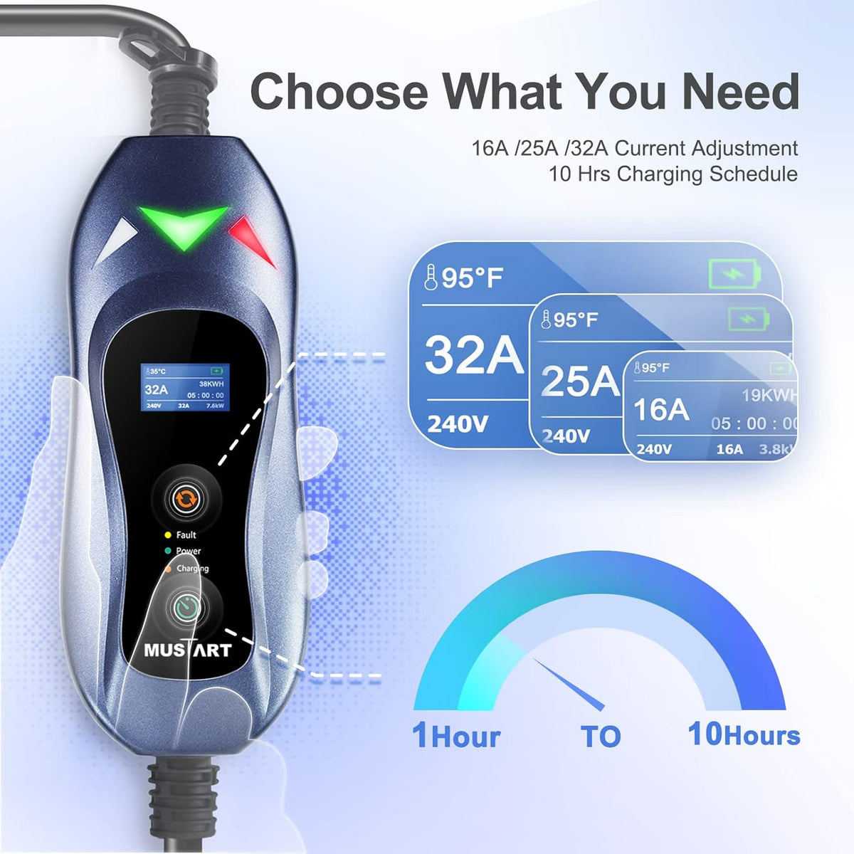 Portable EV Charger 240 Volt 25ft Cable 32 Amp Adjustable Plug-in Charging Station T742974