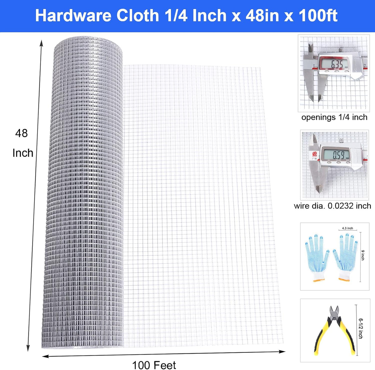 48x100 1/4 Inch 23Ga Galvanized Welded Wire Mesh Roll A2750