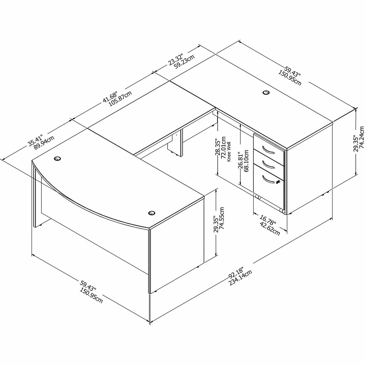 Sand Oak U Shaped Desk with Mobile File Cabinet H18864