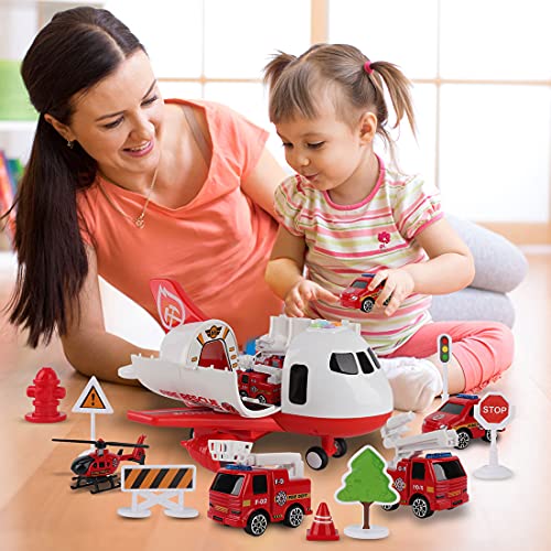 Airplane Toy with Fire Truck Cars and Play Mat F143449