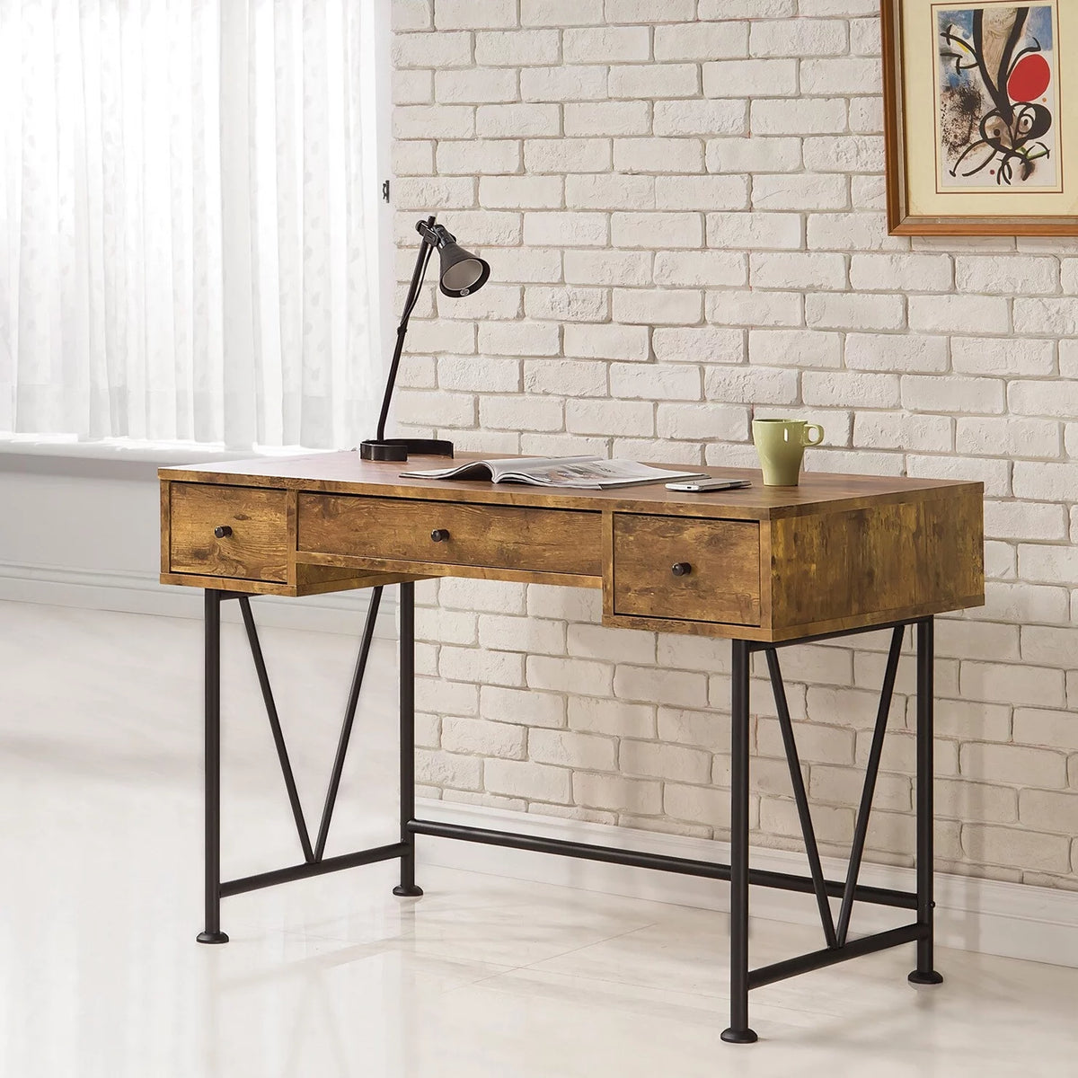 Antique Nutmeg and Black 3-drawer Writing Desk W497593