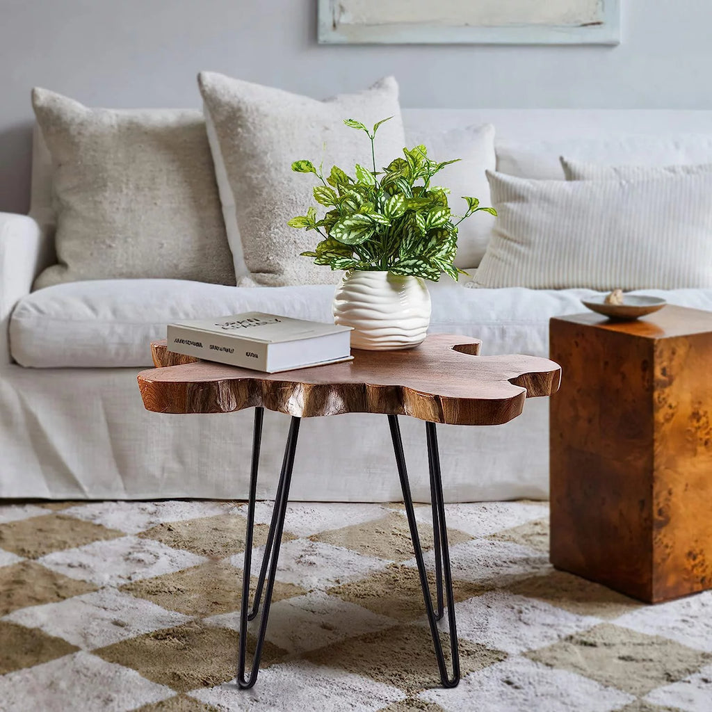 Natural Teak Live Edge Coffee Table with Hairpin Legs U135866