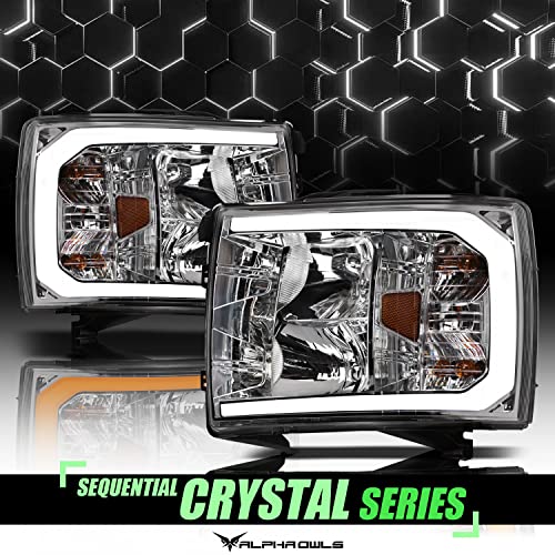 Black Amber Crystal Headlights with LED Light Bar W8786