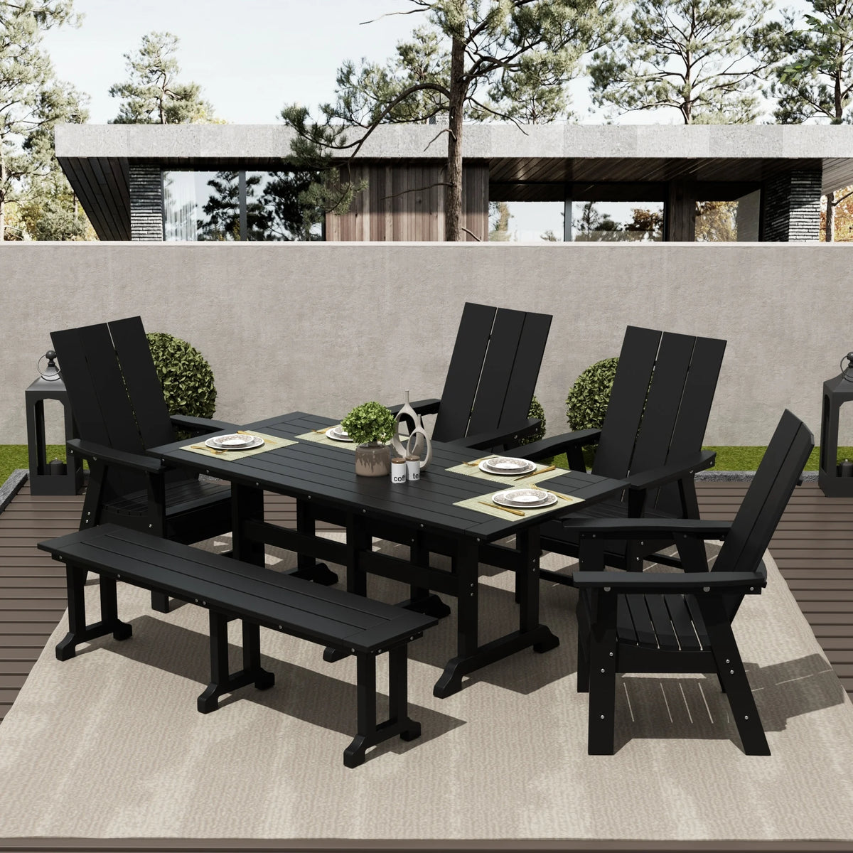 6-Piece All Weather Outdoor Dining Set with Bench Q94144
