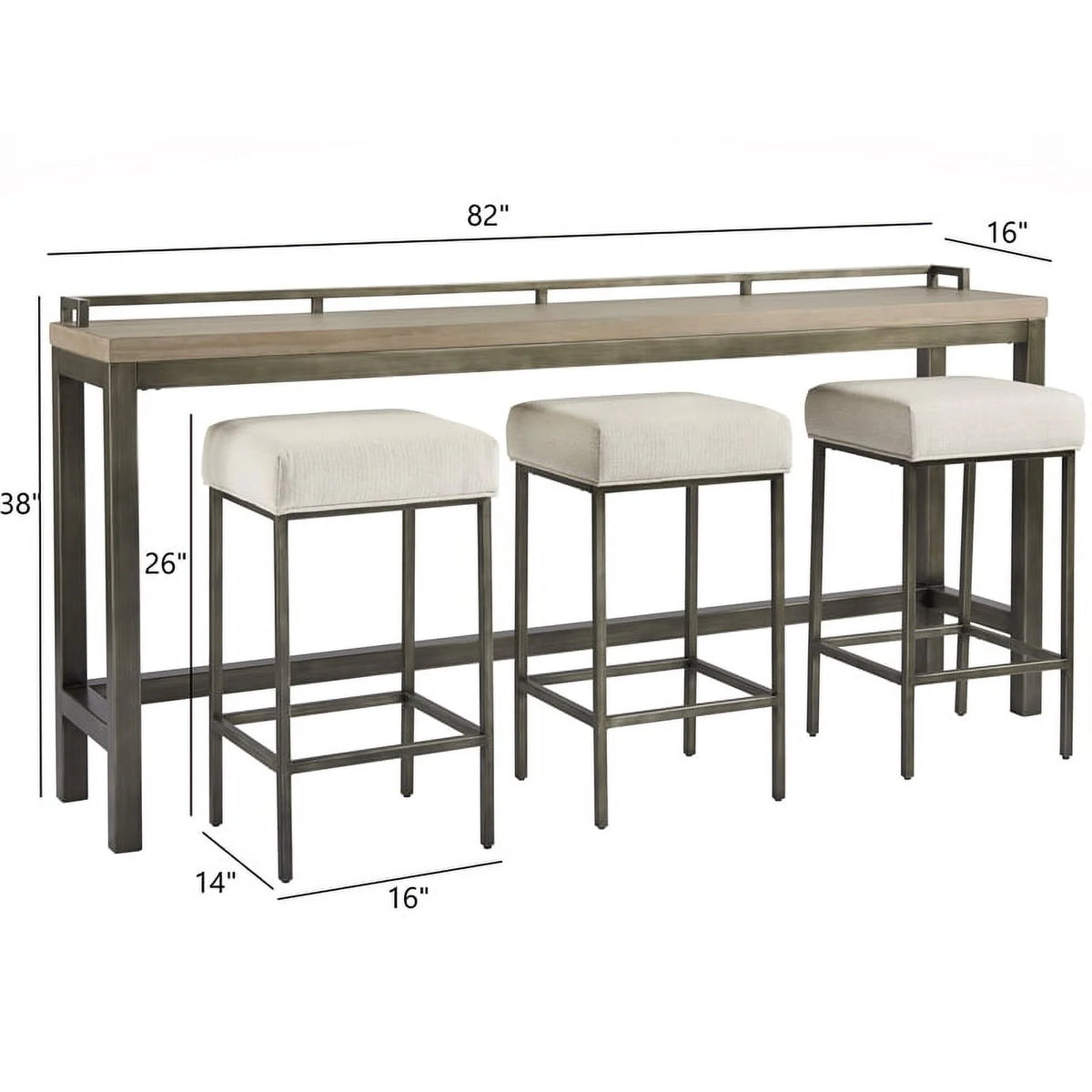 Modern Table with 3 Stools Gray Metal Wood Top J94958