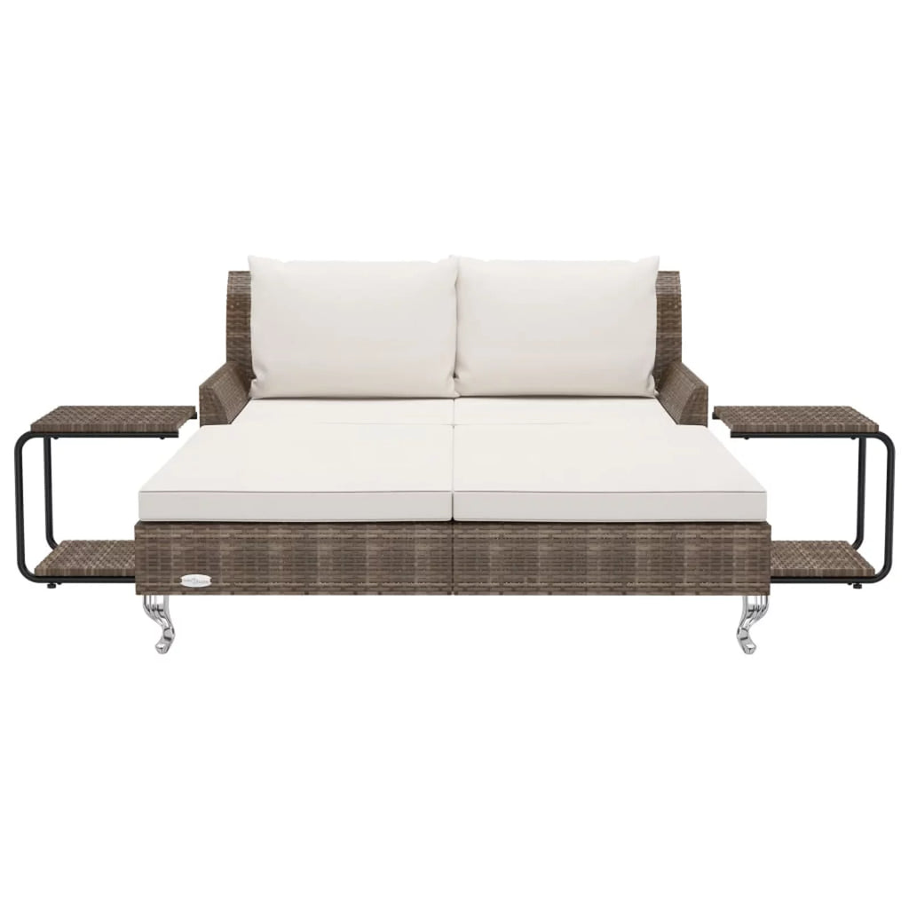 Brown Poly Rattan 2-Person Patio Sun Bed with Cushions N90934