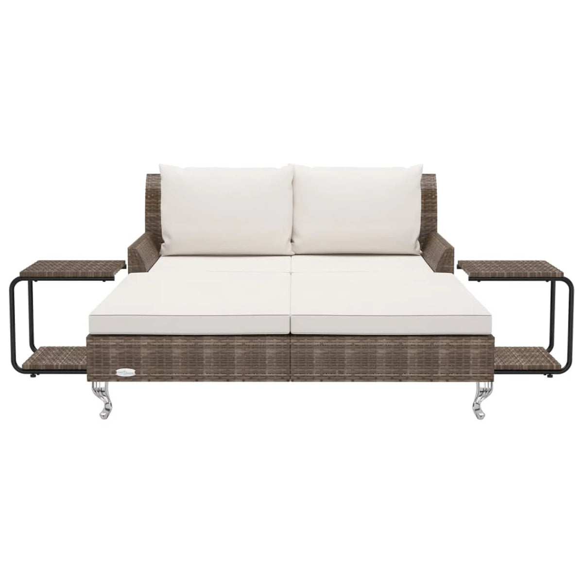 Brown Poly Rattan 2-Person Patio Sun Bed with Cushions N90934