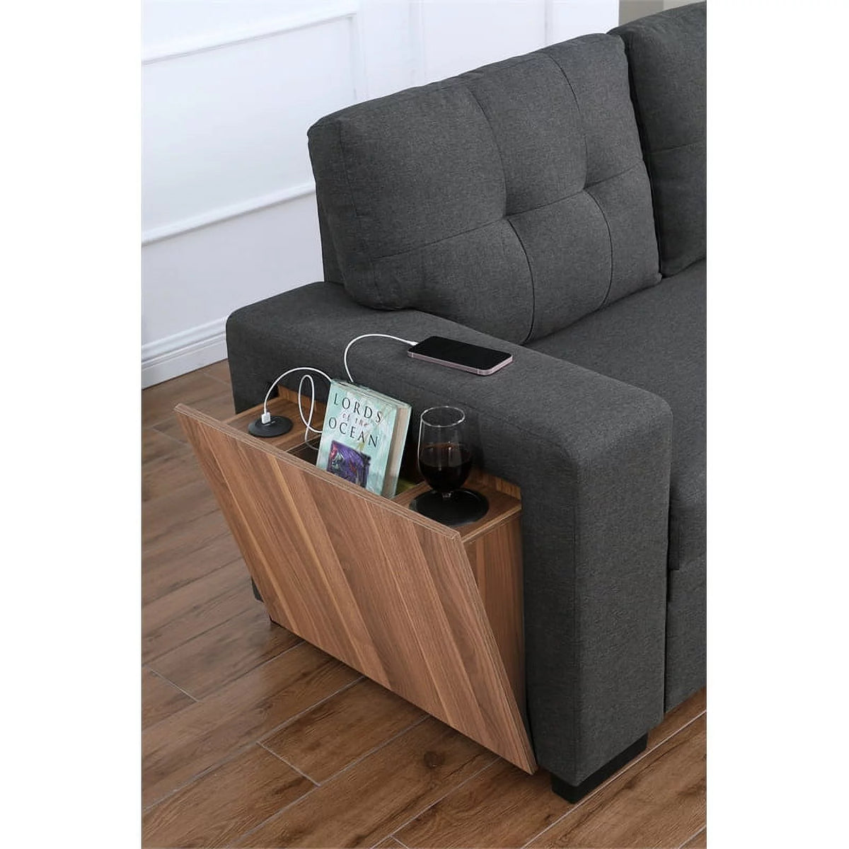 Dark Gray Reversible Sectional Sofa Bed D856818