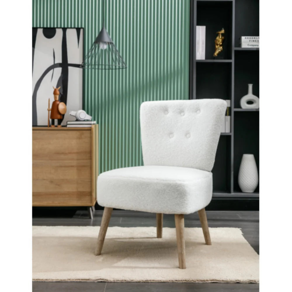 White Teddy Fabric Slipper Chair with Wooden Legs X32866