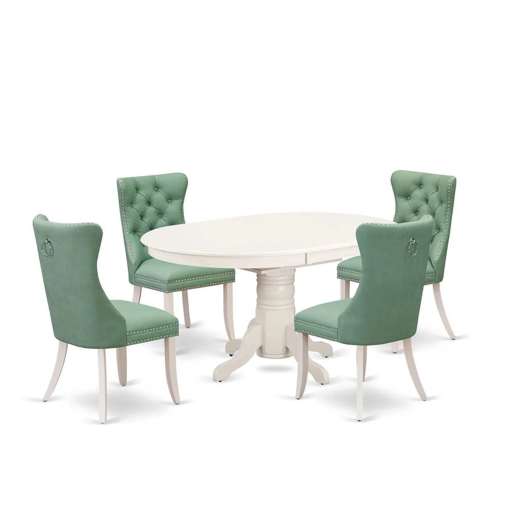 5 Piece Kitchen Set with Oval Dining Table and 4 Upholstered Chairs V815