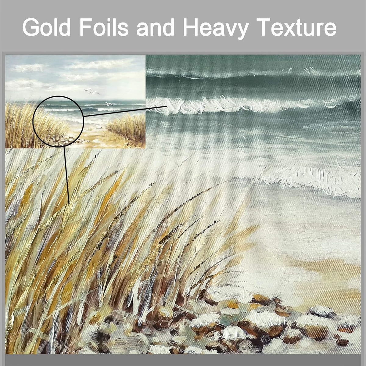 Abstract Beach Painting Wall Art Seashore Artwork Hand Painted Coastal Picture on Canvas K9040