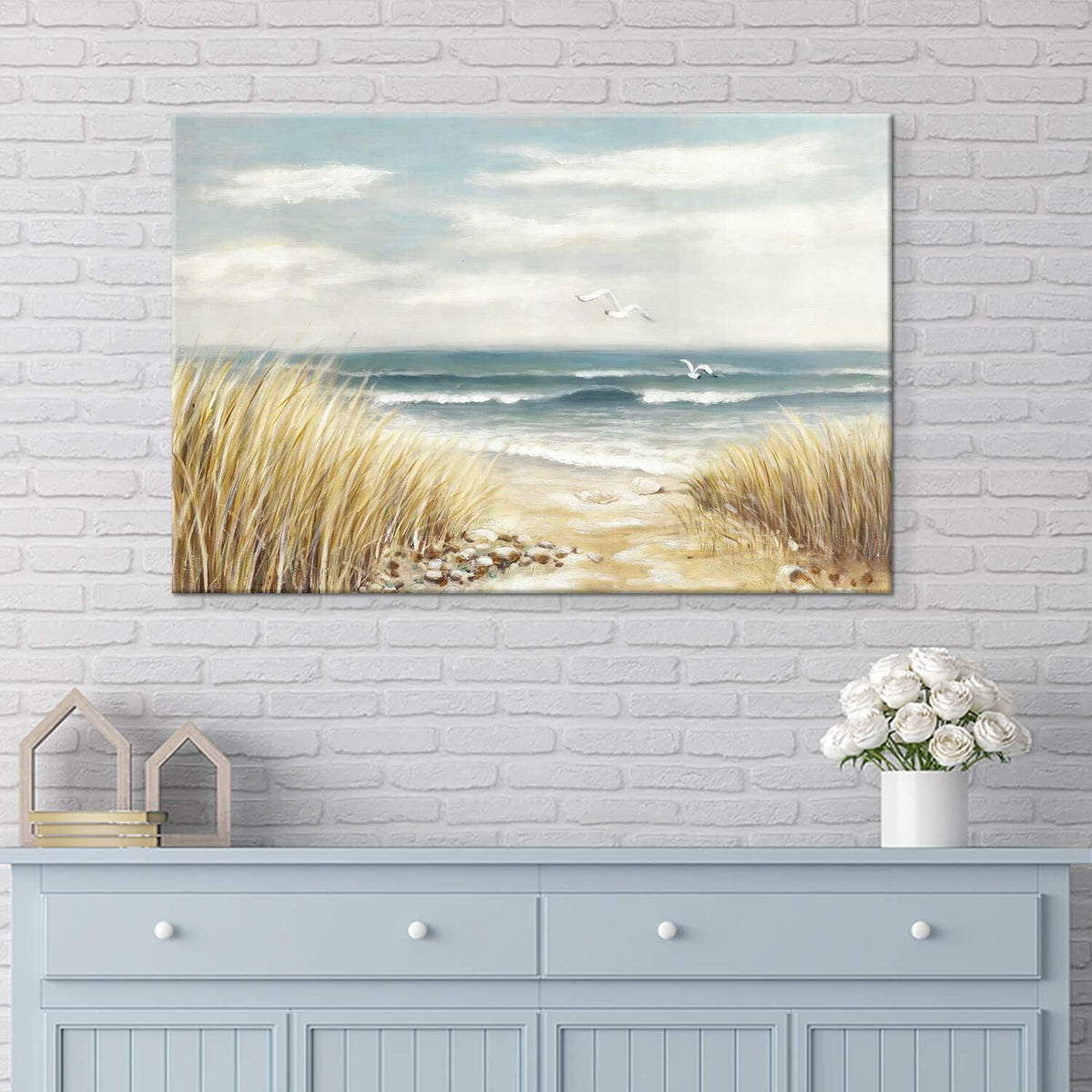 Abstract Beach Painting Wall Art Seashore Artwork Hand Painted Coastal Picture on Canvas K9040