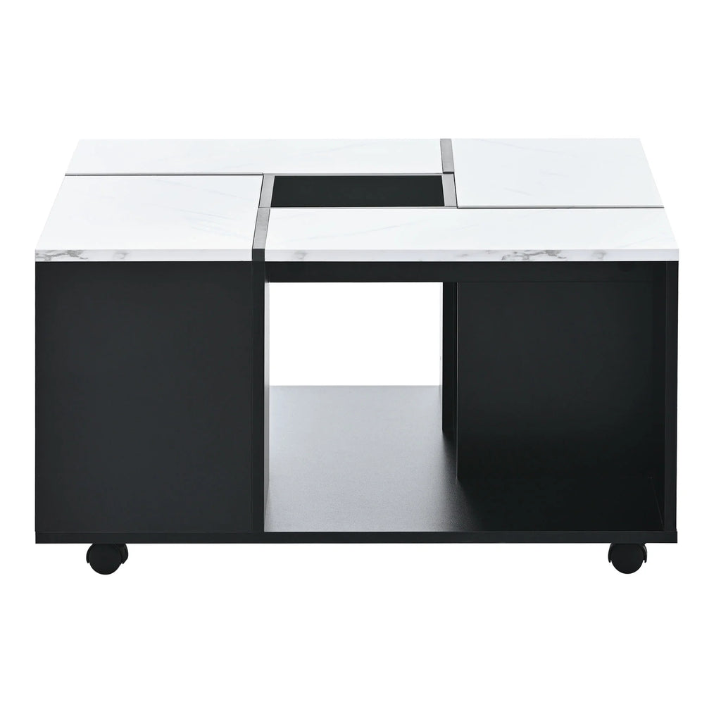 Gloss Coffee Table with Wheels and Marble Top F659
