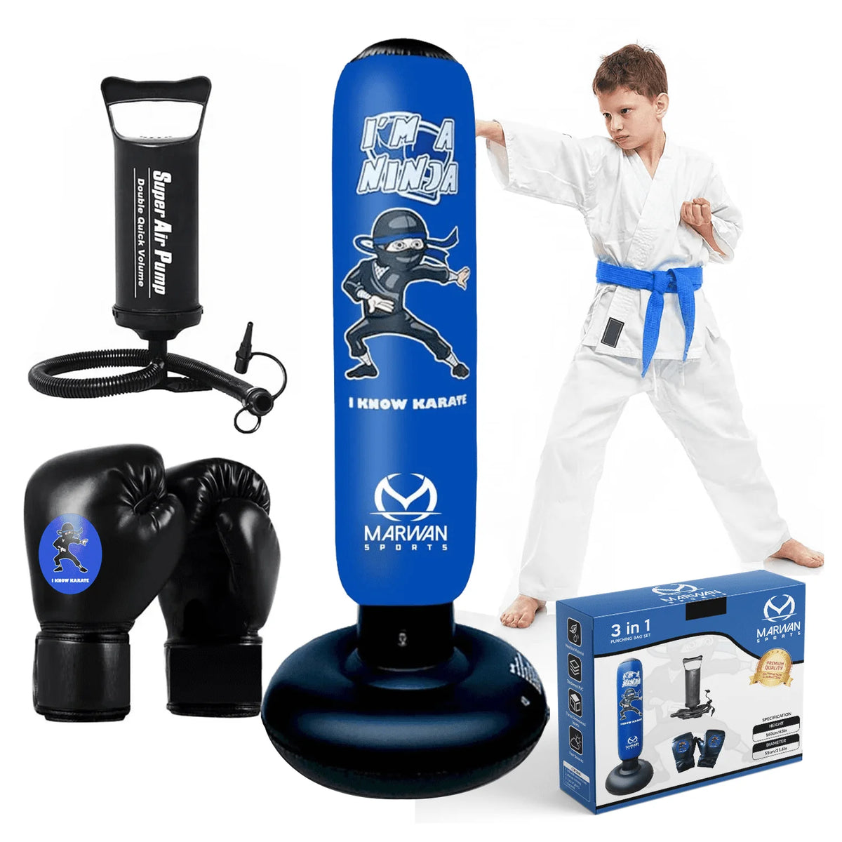 Free Standing Inflatable Kids Punching Bag Set with Air Pump & Boxing Gloves X986